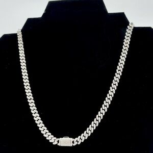 925 Silver, 7.70CTW Moissanite Slim Miami Cuban Chain